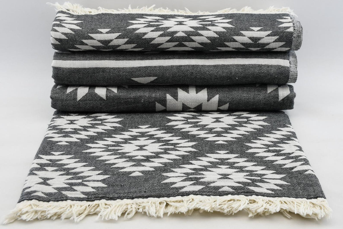 Aztec Black Turkish Towel 40x70 Double Sided-Bath Towels-DECOROLALA