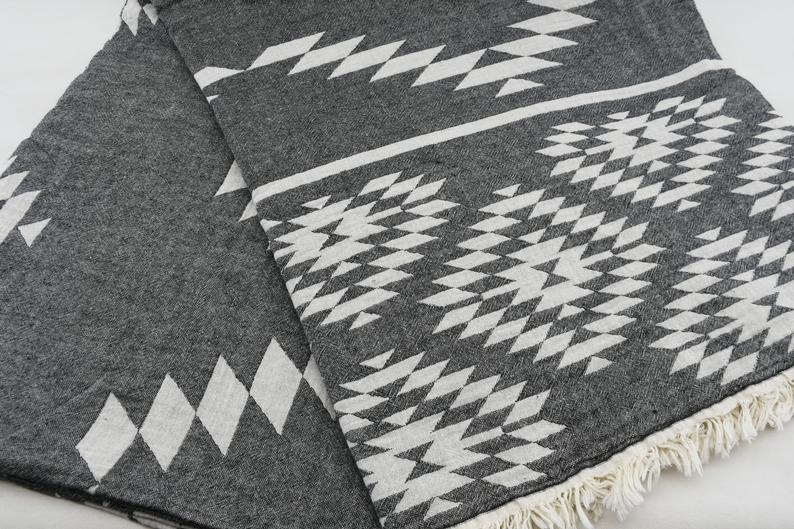 Aztec Black Turkish Towel 40x70 Double Sided-Turkish Towel-DECOROLALA