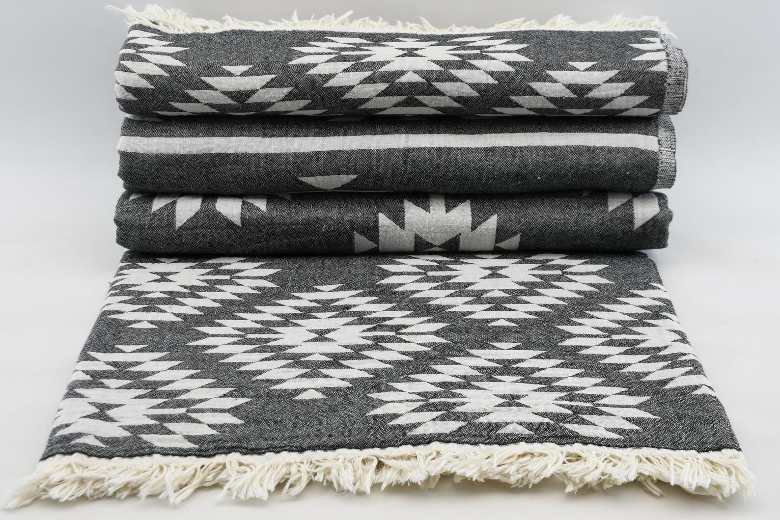 Aztec Black Turkish Towel 40x70 Double Sided-Turkish Towel-DECOROLALA