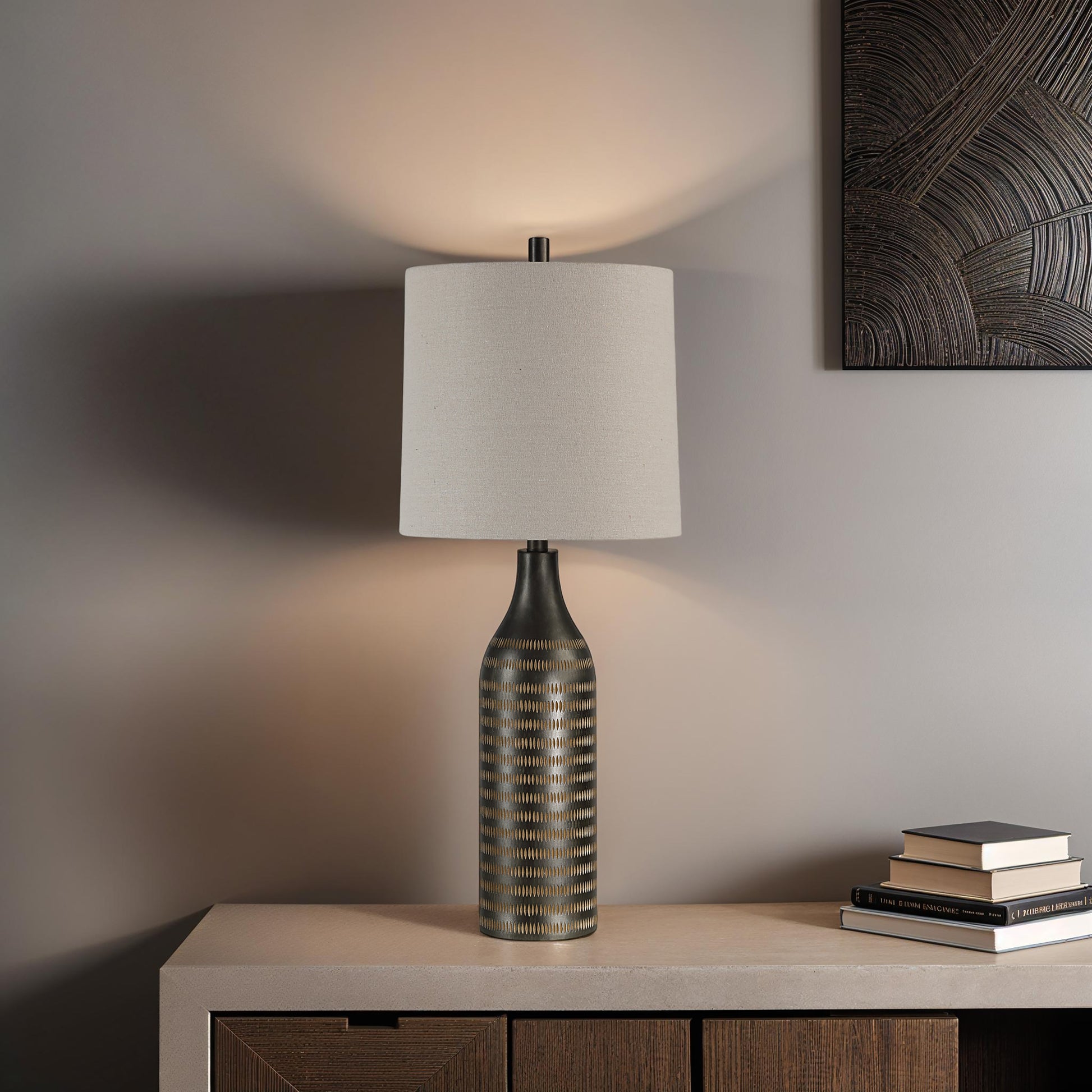 Azzurra 33.5" Table Lamp, Brown with Linen Shade-Table Lamp-DECOROLALA