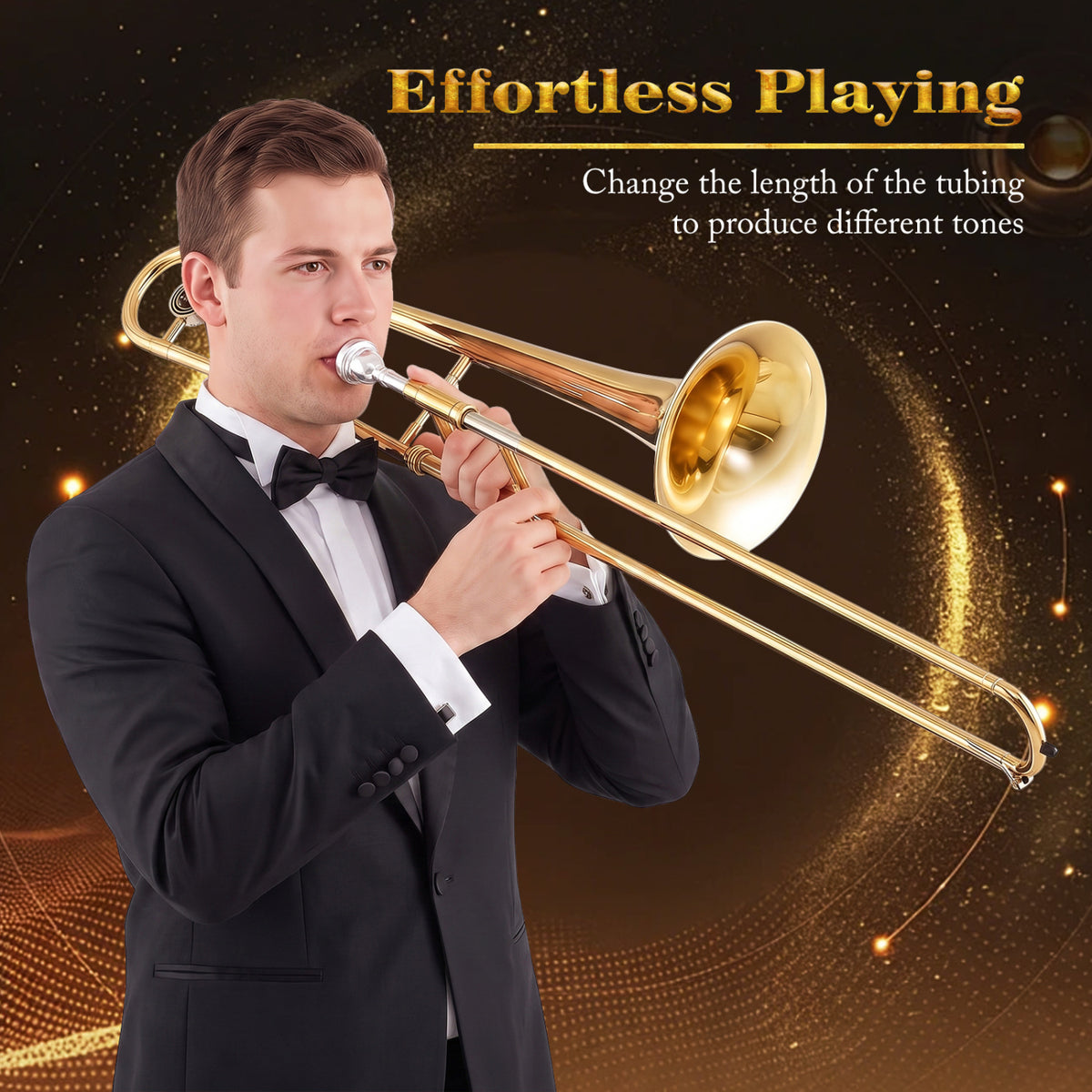 B Flat Tenor Slide Trombone - Gold Brass with Case and Mouthpiece-Musical Instruments-DECOROLALA
