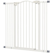 Extra Tall Dog Gate with Door, Pressure Fit, Auto Close, Double Locking for Doorways Hallways Stairs, 29"-39", White