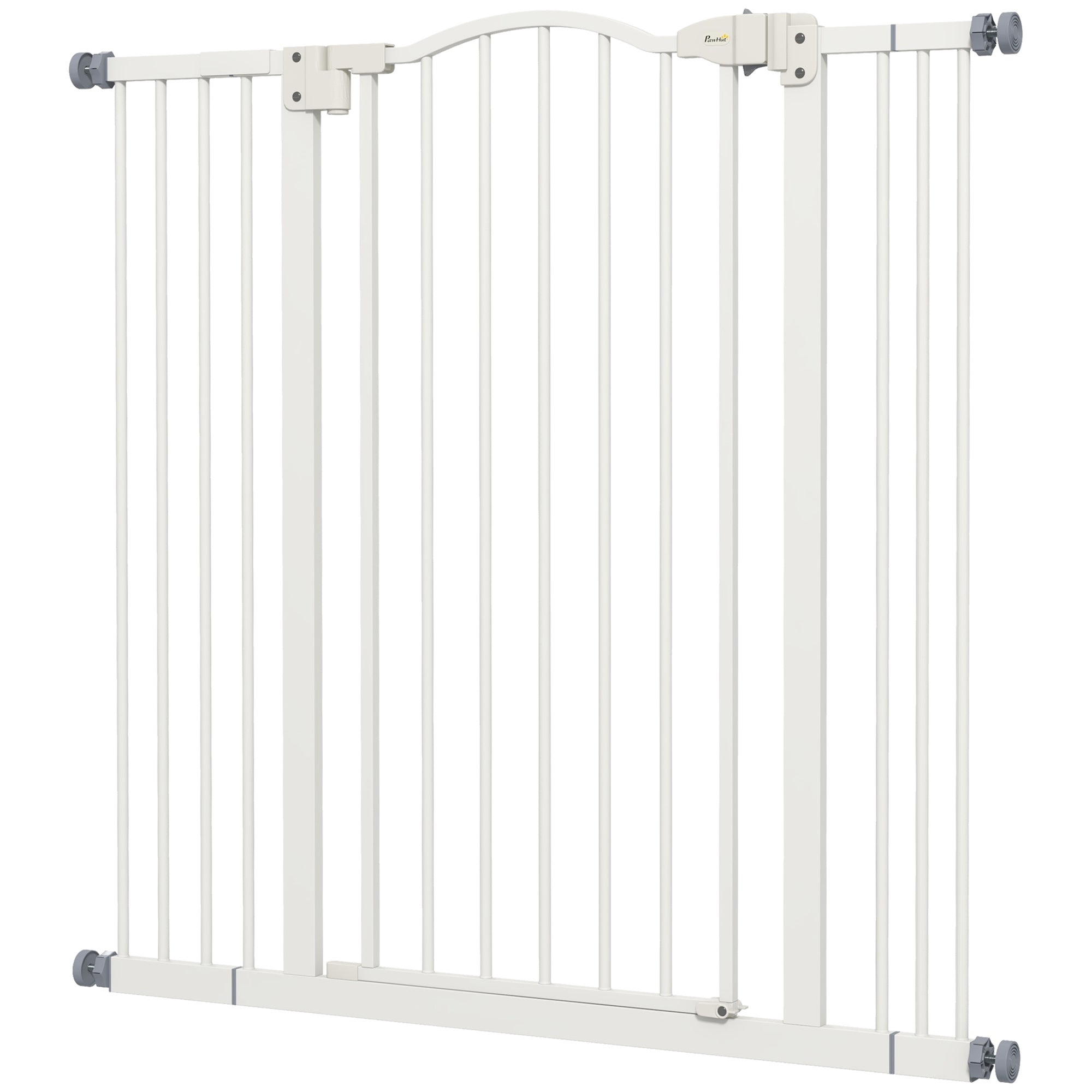 Extra Tall Dog Gate with Door, Pressure Fit, Auto Close, Double Locking for Doorways Hallways Stairs, 29"-39", White