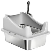 Cat Litter Box Stainless Steel with Metal Litter Scoop, Never Absorbs Odors, Anti Leakage, 17" x 13" x 10", Grey