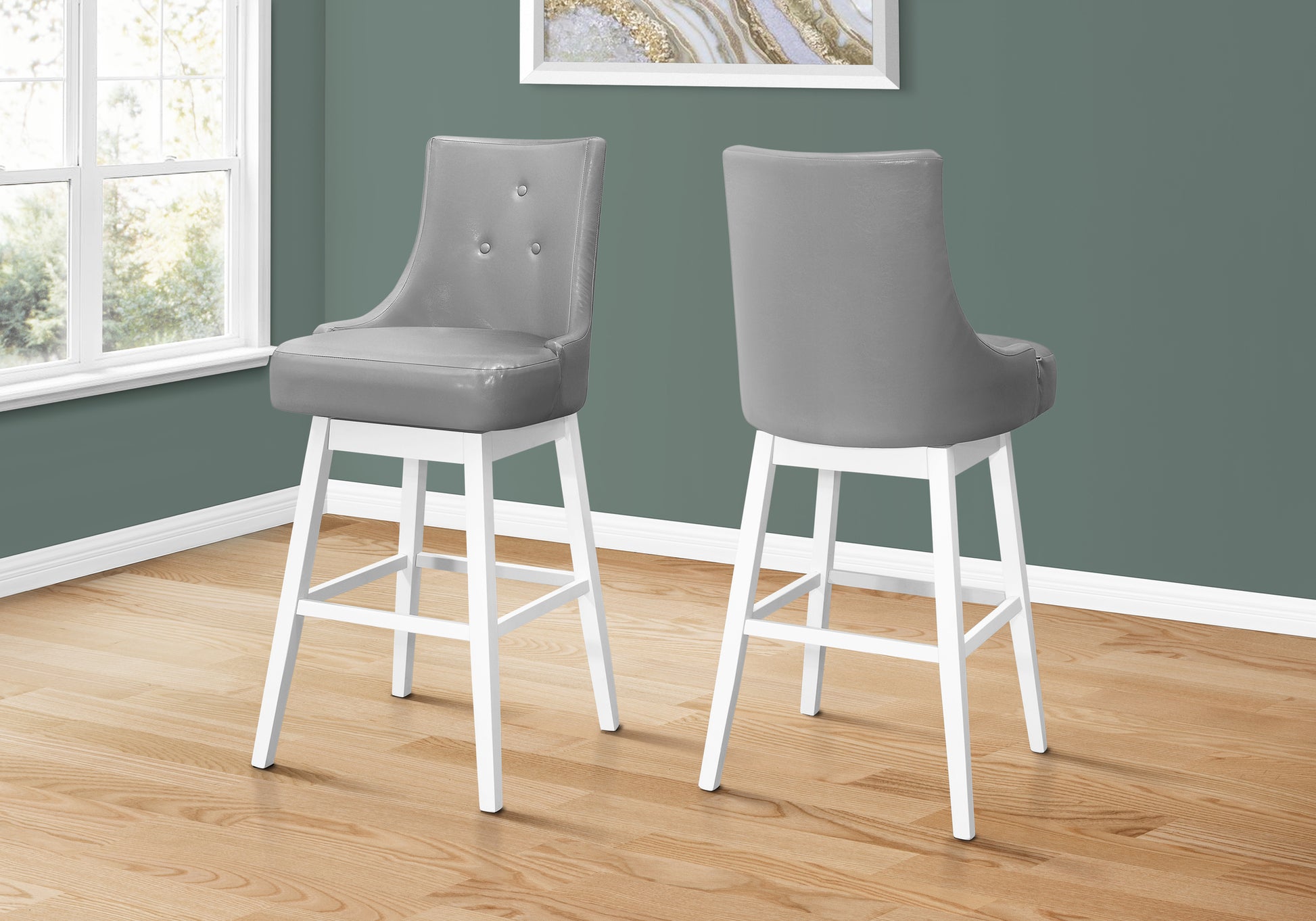 BARSTOOL - 2PCS / 46"H / GREY LEATHER-LOOK / SWIVEL-Bar Stool-DECOROLALA