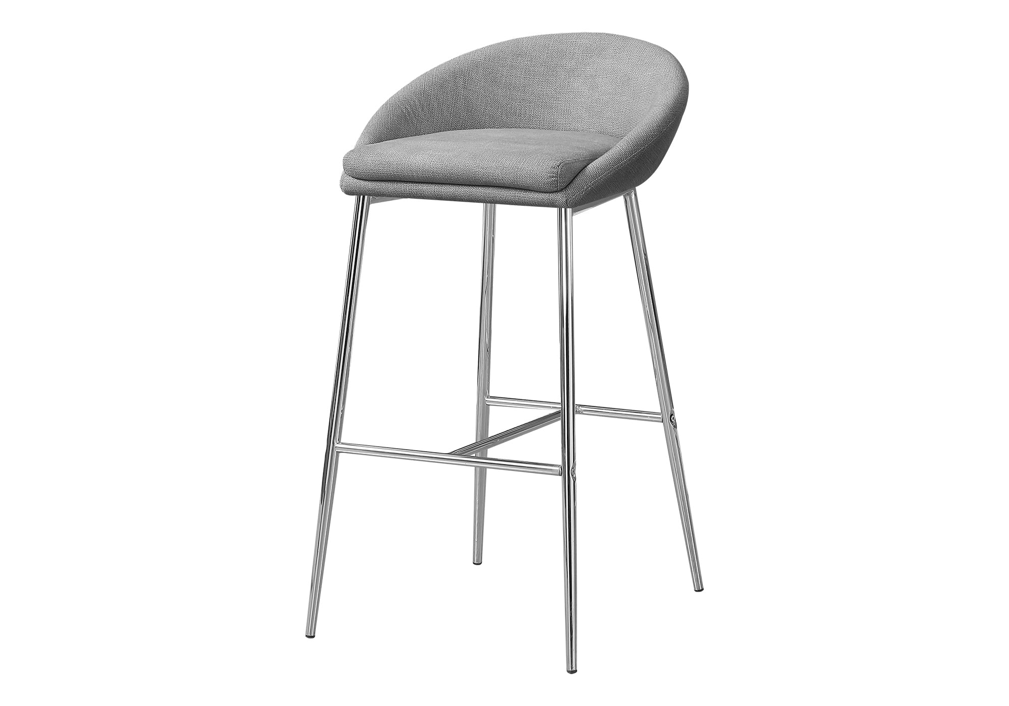 BARSTOOL - 2PCS / GREY FABRIC / CHROME BASE / BAR HEIGHT-Bar Stool-DECOROLALA