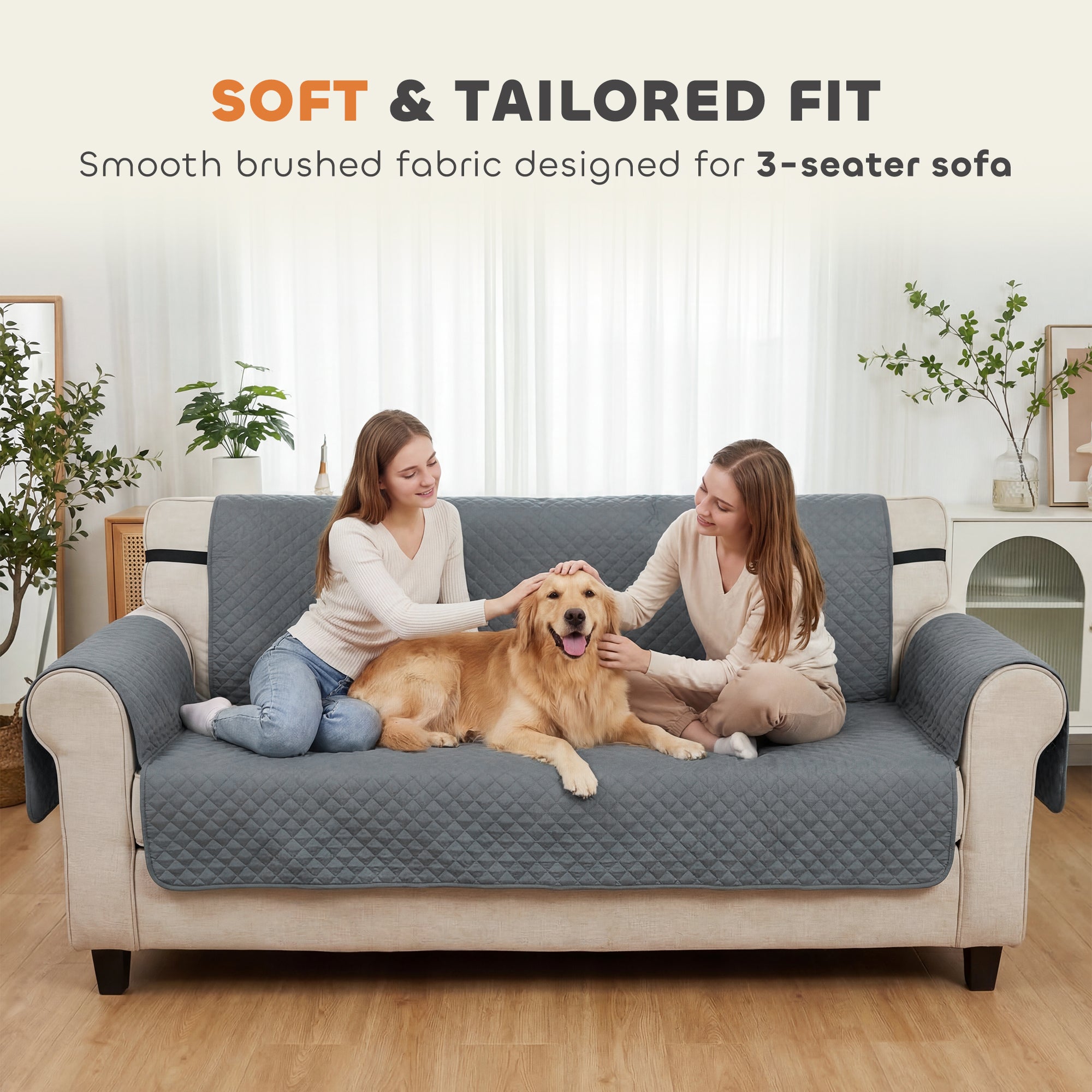 Waterproof Sofa Cover 3 Seater, Soft Couch Cover for Dogs Cats Pets, Non Slip Sofa Slipcoevr with Elastic Straps