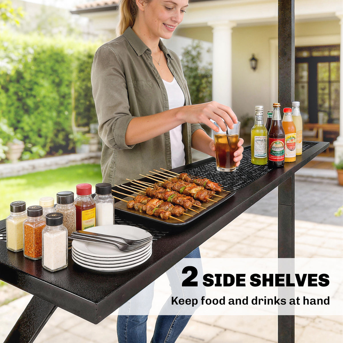 BBQ Gazebo 12'x6' Hardtop Black - 2 Shelves-Gazebos-DECOROLALA