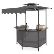 BBQ Gazebo Canopy with 4 Slatted Metal Shelves 6 Hanging Hooks and 2-Row Glass Holders-Black-Outdoor Bar Furniture-DECOROLALA