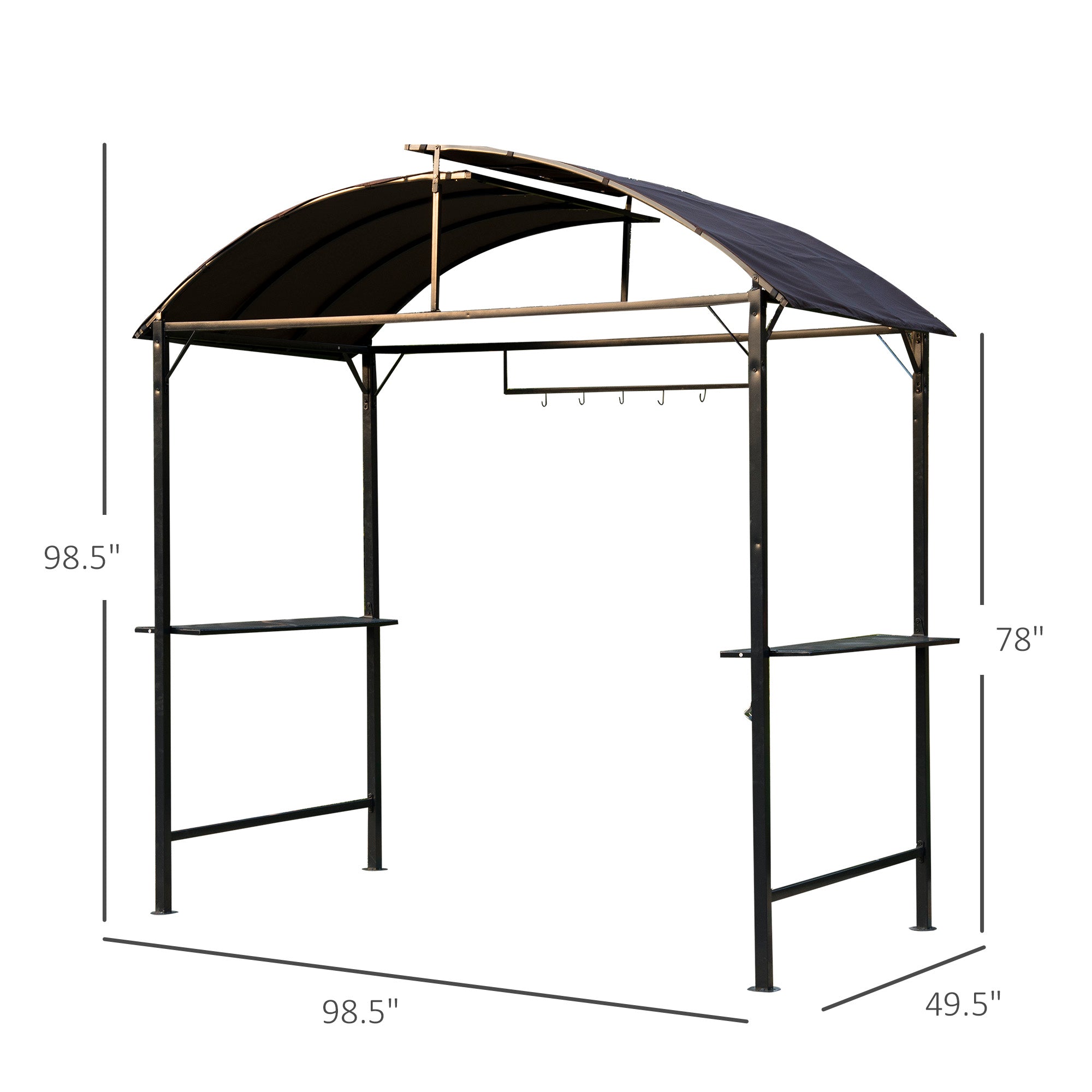 BBQ Gazebo Tent 8x4ft - Metal Frame Arch Canopy Sunshade Portable Shelter with Shelf Coffee-DECOROLALA