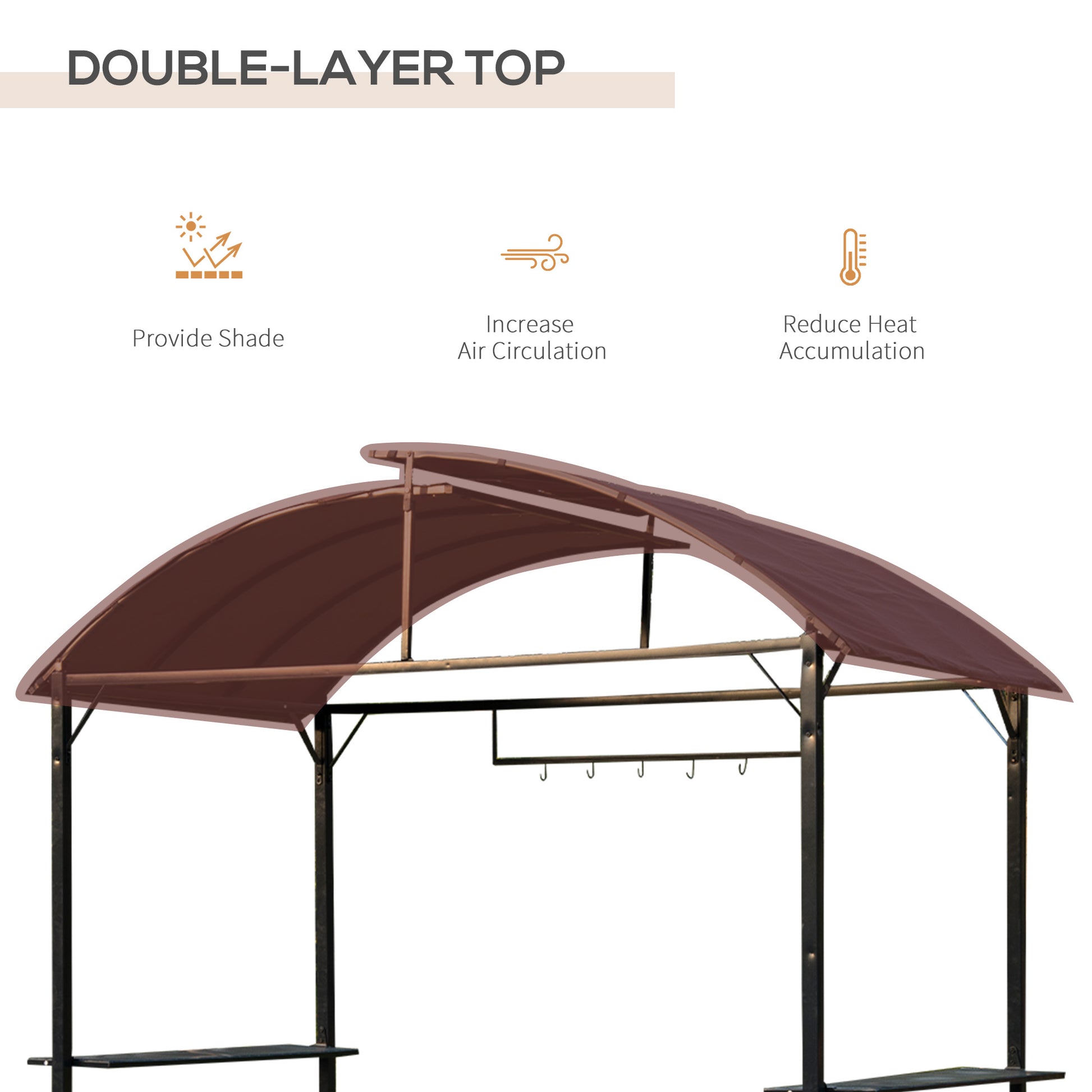 BBQ Gazebo Tent 8x4ft - Metal Frame Arch Canopy Sunshade Portable Shelter with Shelf Coffee-DECOROLALA