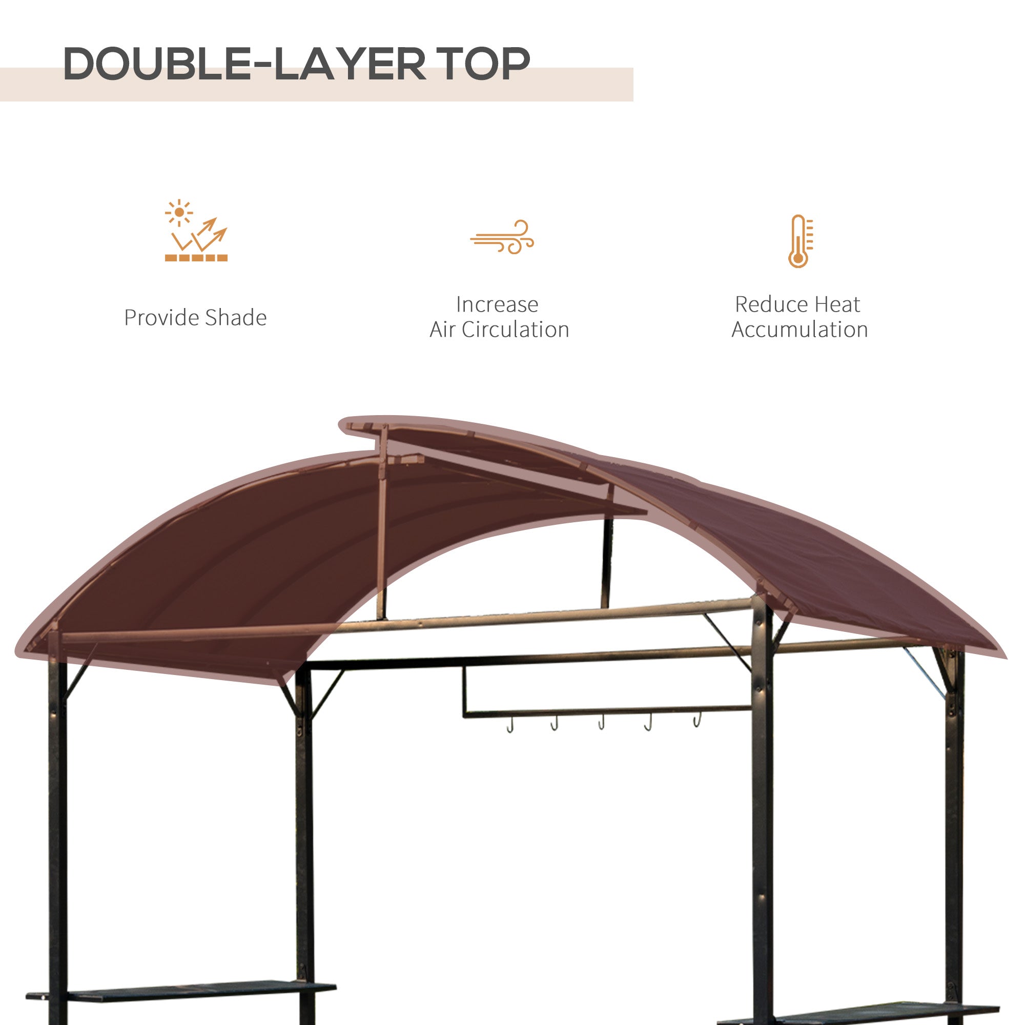 BBQ Gazebo Tent 8x4ft - Metal Frame Arch Canopy Sunshade Portable Shelter with Shelf Coffee-DECOROLALA
