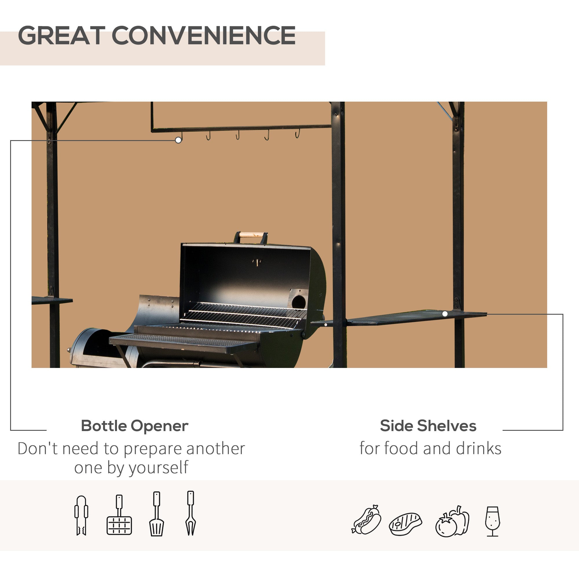 BBQ Gazebo Tent 8x4ft - Metal Frame Arch Canopy Sunshade Portable Shelter with Shelf Coffee-DECOROLALA