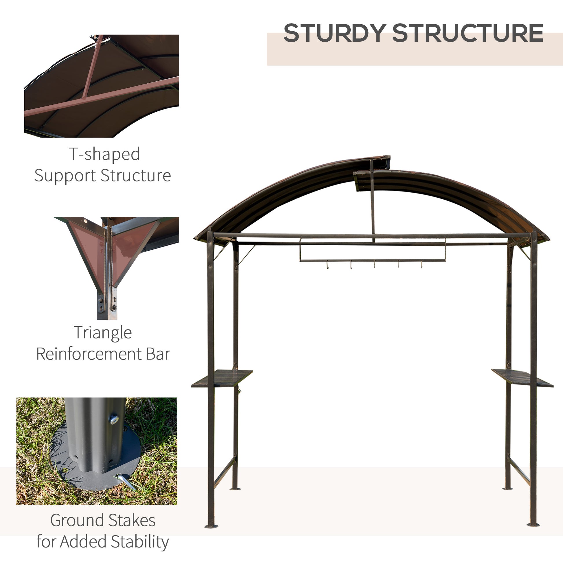 BBQ Gazebo Tent 8x4ft - Metal Frame Arch Canopy Sunshade Portable Shelter with Shelf Coffee-DECOROLALA
