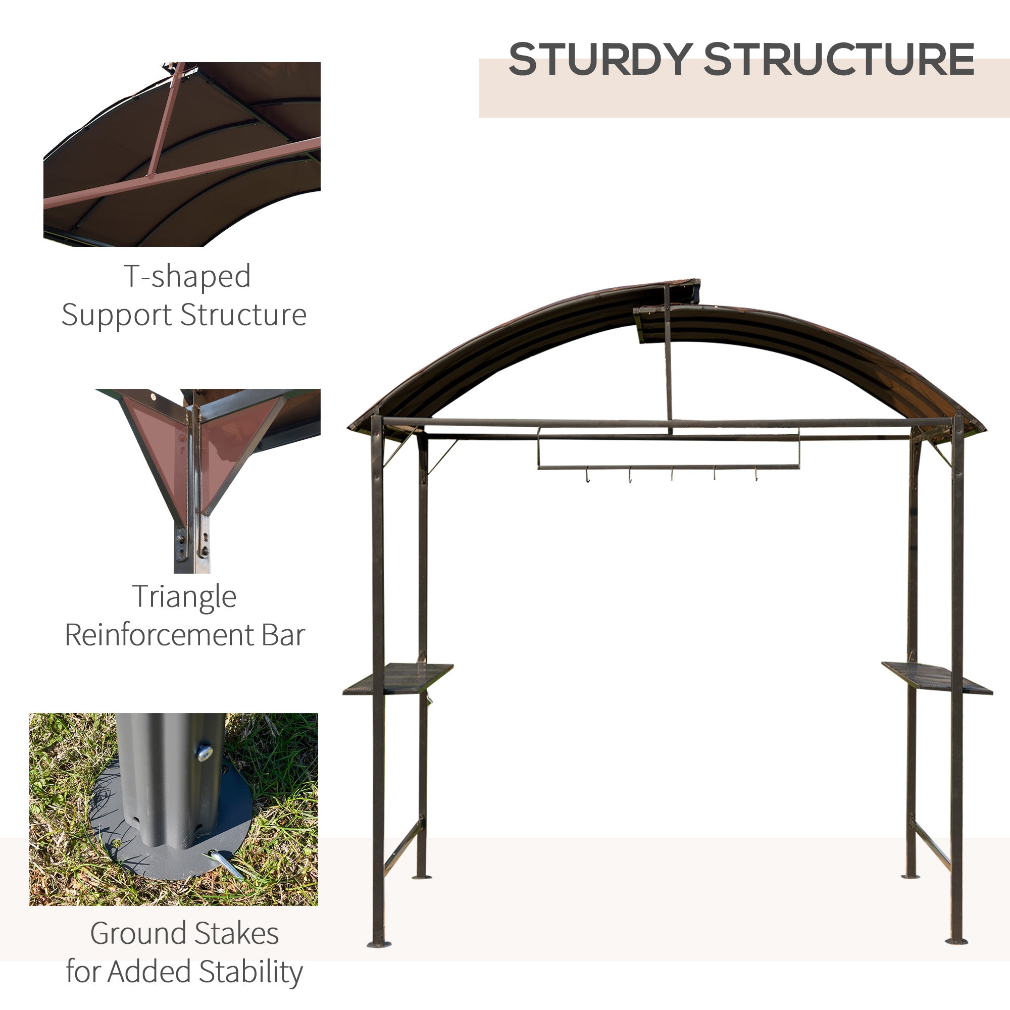 BBQ Gazebo Tent 8x4ft - Metal Frame Arch Canopy Sunshade Portable Shelter with Shelf Coffee-DECOROLALA