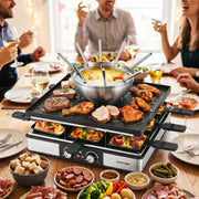 BBQ Grill with Fondue Pot Set and Adjustable Thermostats for 8 People-Cookware & Bakeware-DECOROLALA