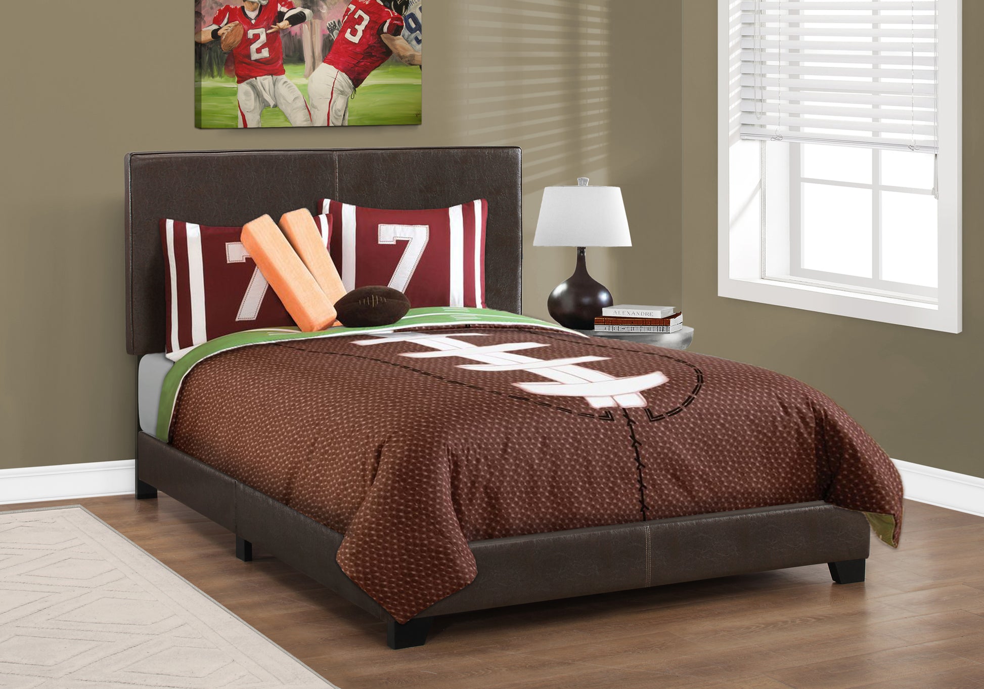BED - FULL SIZE / DARK BROWN LEATHER-LOOK-Standard Beds-DECOROLALA