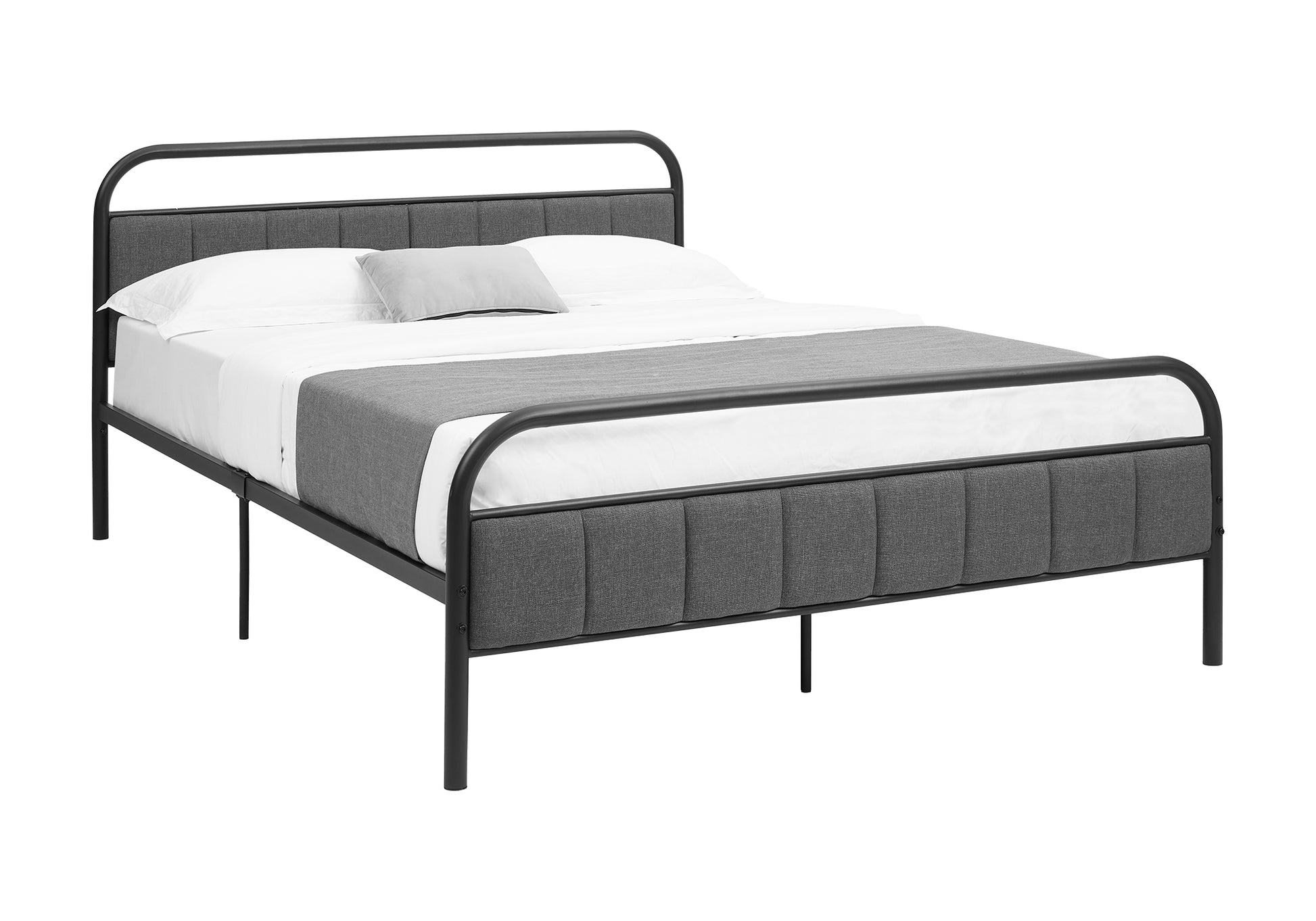 BED - QUEEN SIZE / GREY FABRIC / BLACK METAL PLATFORM-Standard Beds-DECOROLALA