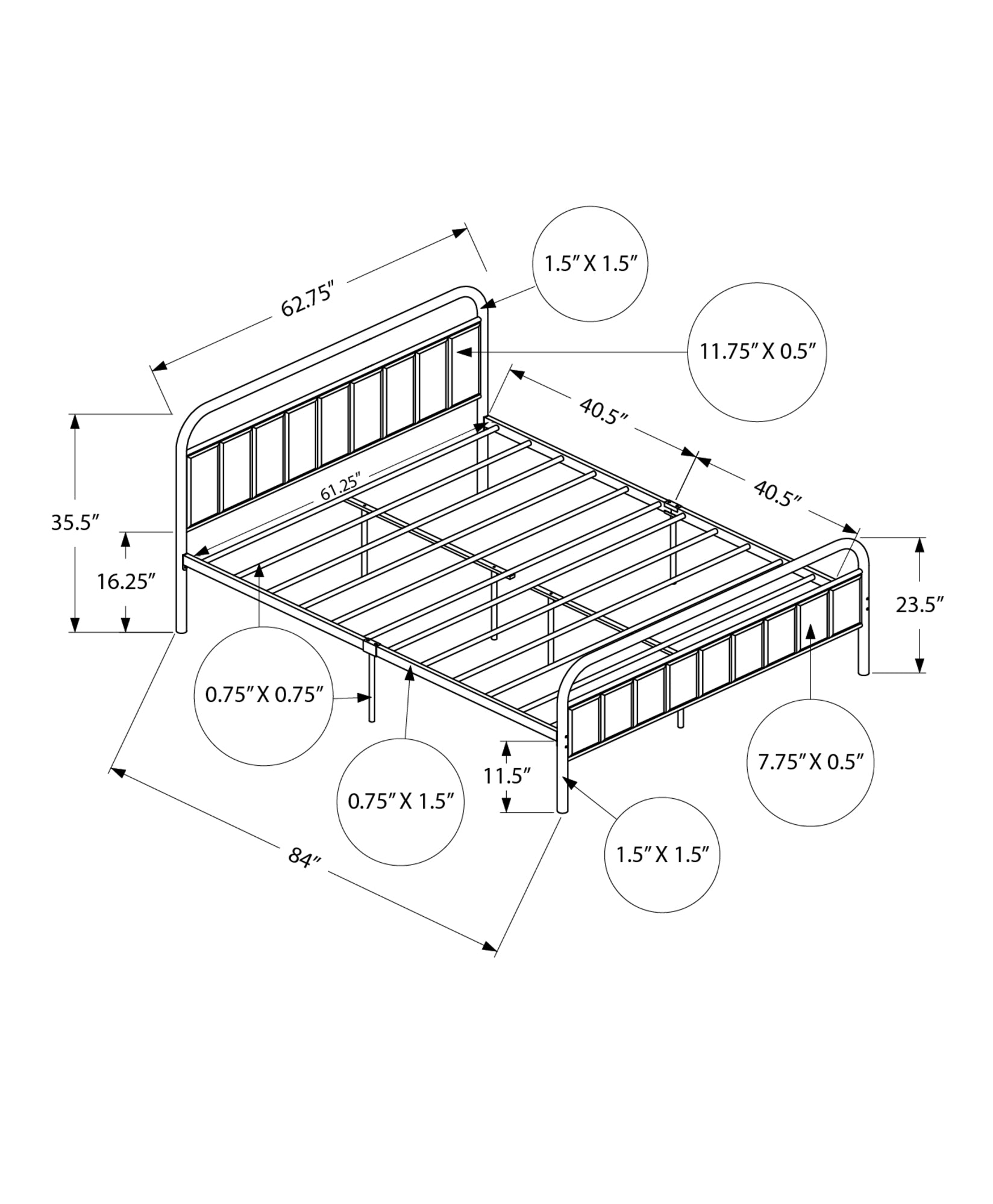 BED - QUEEN SIZE / GREY FABRIC / BLACK METAL PLATFORM-Standard Beds-DECOROLALA