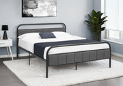 BED - QUEEN SIZE / GREY FABRIC / BLACK METAL PLATFORM-Standard Beds-DECOROLALA