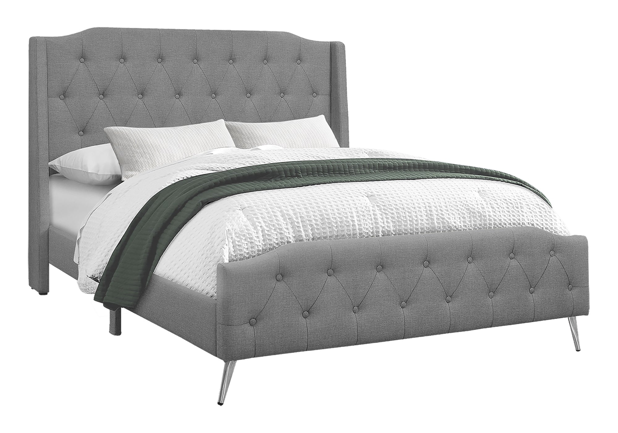 BED - QUEEN SIZE / GREY LINEN WITH CHROME METAL LEGS-Standard Beds-DECOROLALA