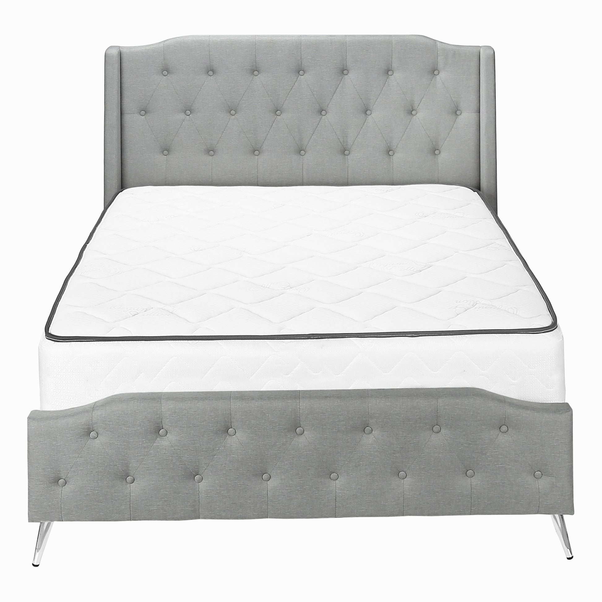 BED - QUEEN SIZE / GREY LINEN WITH CHROME METAL LEGS-Standard Beds-DECOROLALA