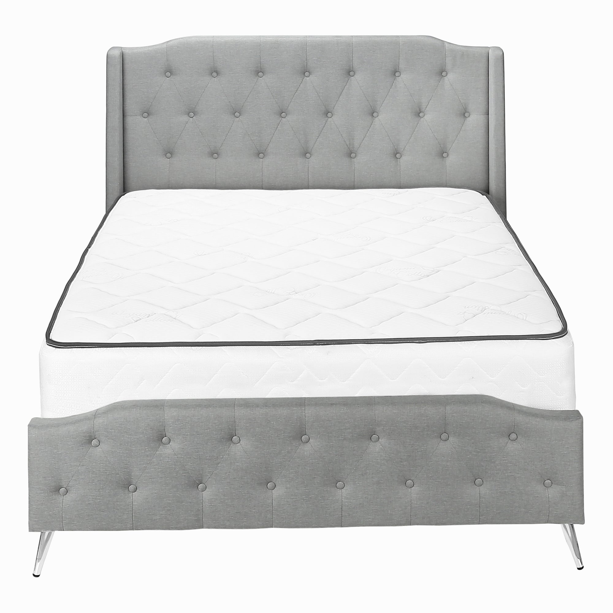 BED - QUEEN SIZE / GREY LINEN WITH CHROME METAL LEGS-Standard Beds-DECOROLALA