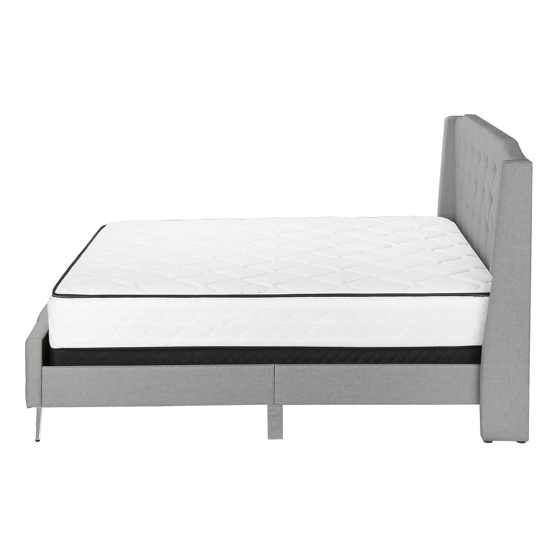 BED - QUEEN SIZE / GREY LINEN WITH CHROME METAL LEGS-Standard Beds-DECOROLALA
