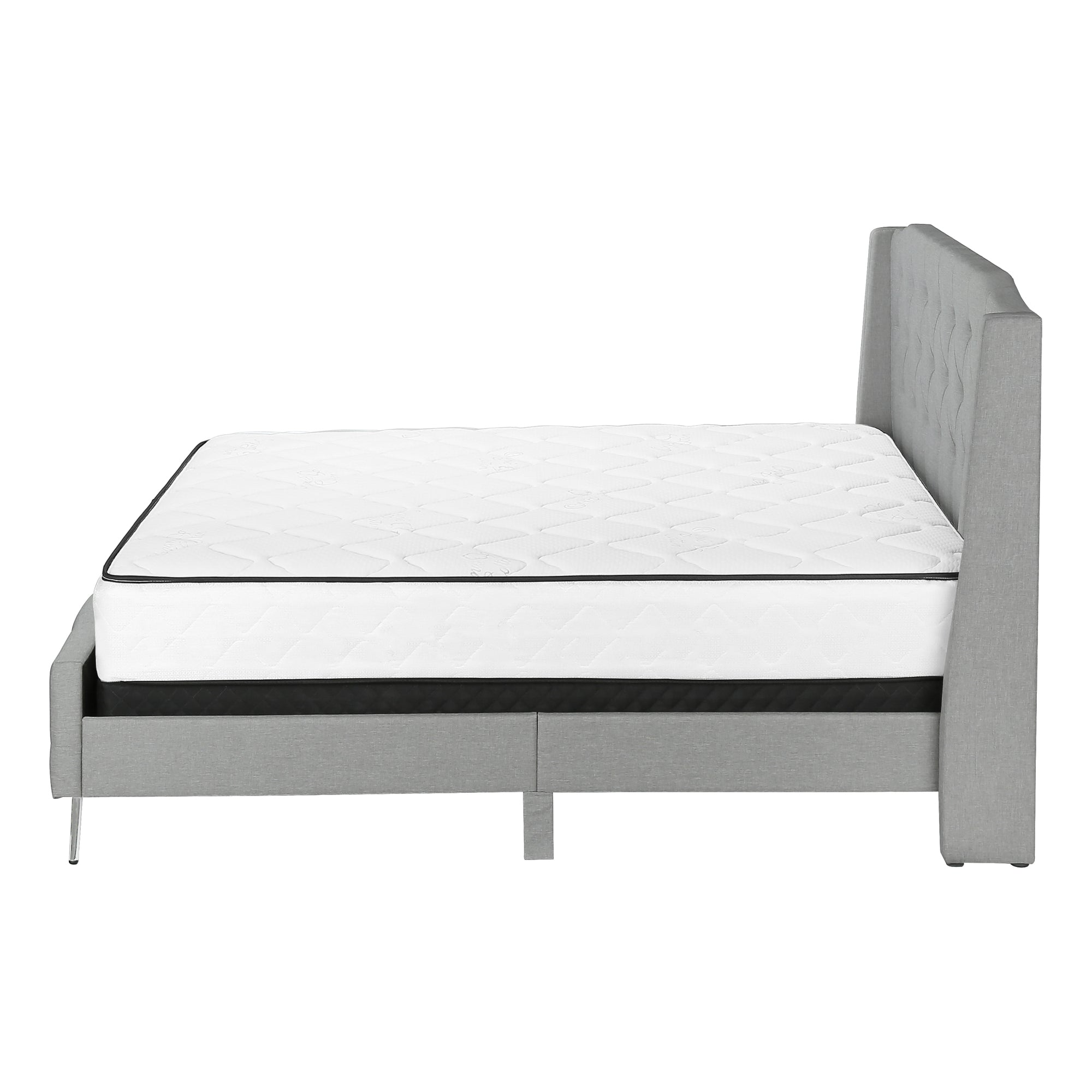 BED - QUEEN SIZE / GREY LINEN WITH CHROME METAL LEGS-Standard Beds-DECOROLALA