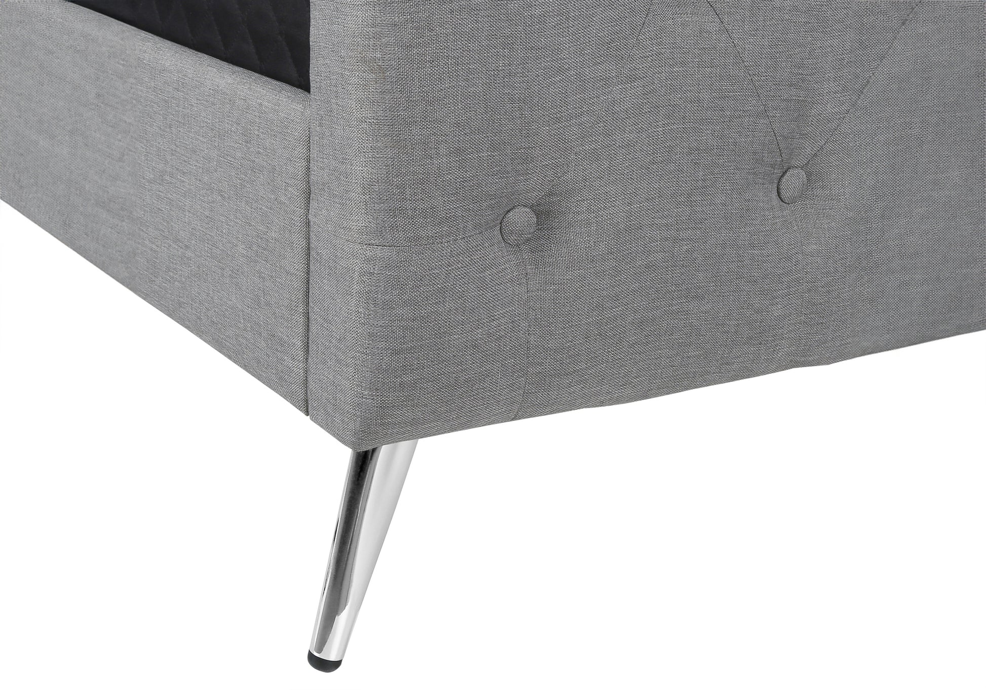 BED - QUEEN SIZE / GREY LINEN WITH CHROME METAL LEGS-Standard Beds-DECOROLALA