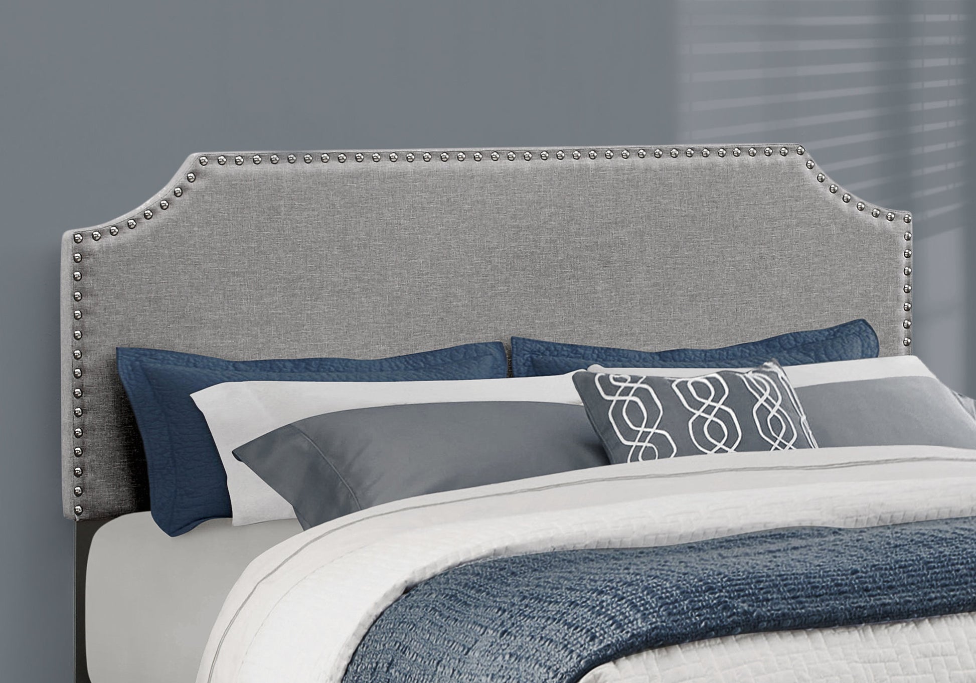 BED - QUEEN SIZE / GREY LINEN WITH CHROME TRIM-Standard Beds-DECOROLALA