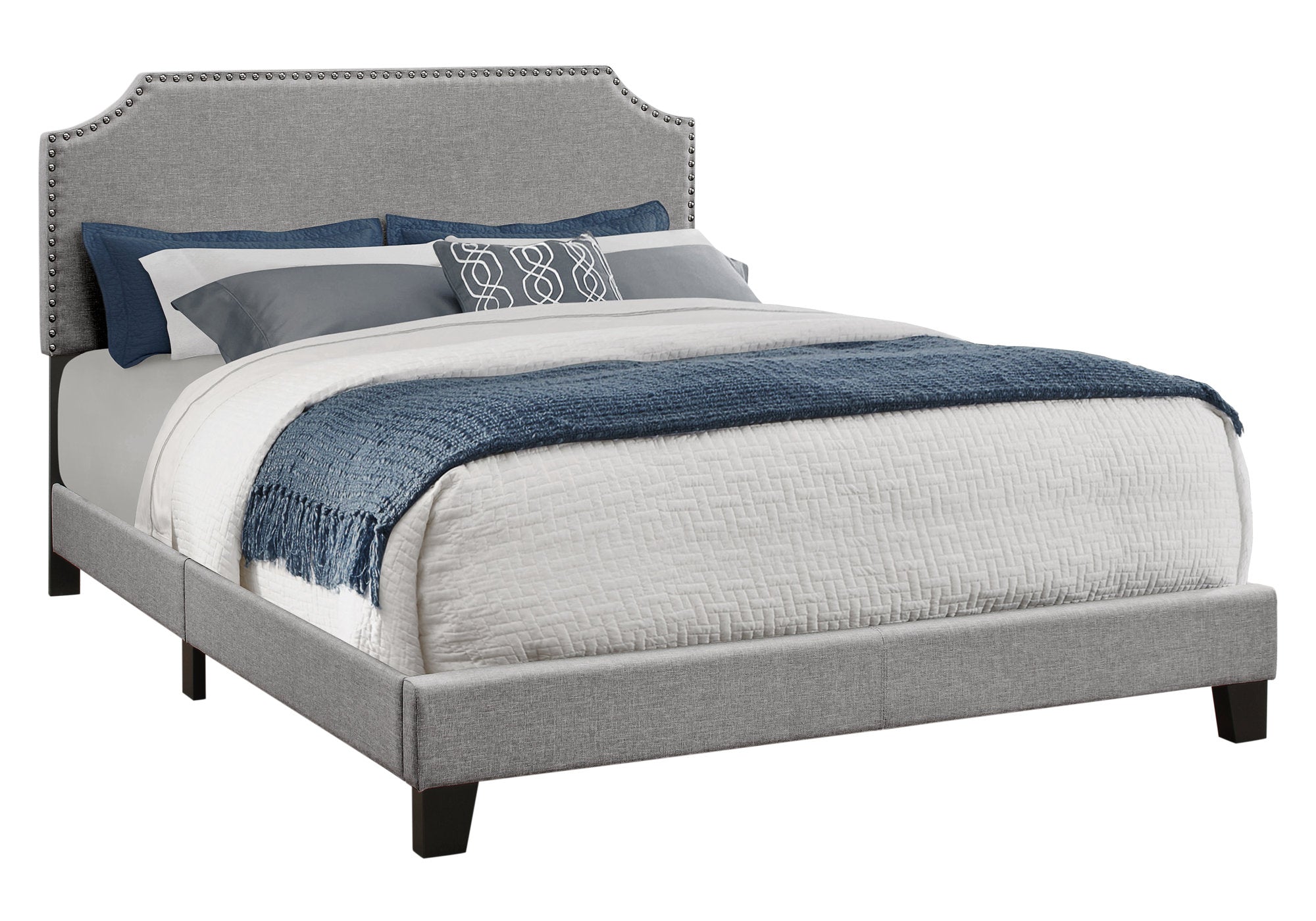 BED - QUEEN SIZE / GREY LINEN WITH CHROME TRIM-Standard Beds-DECOROLALA