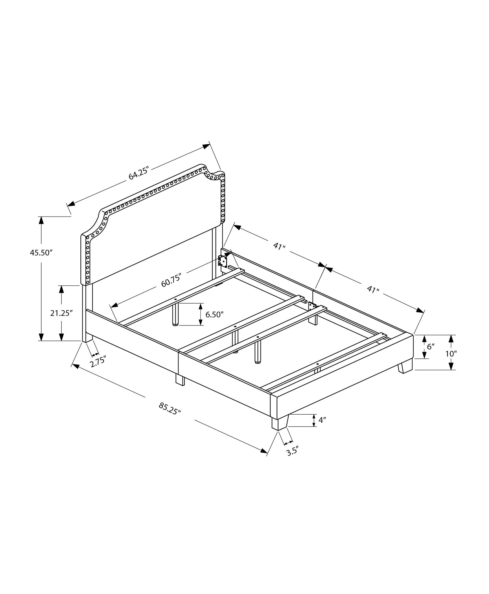 BED - QUEEN SIZE / GREY LINEN WITH CHROME TRIM-Standard Beds-DECOROLALA