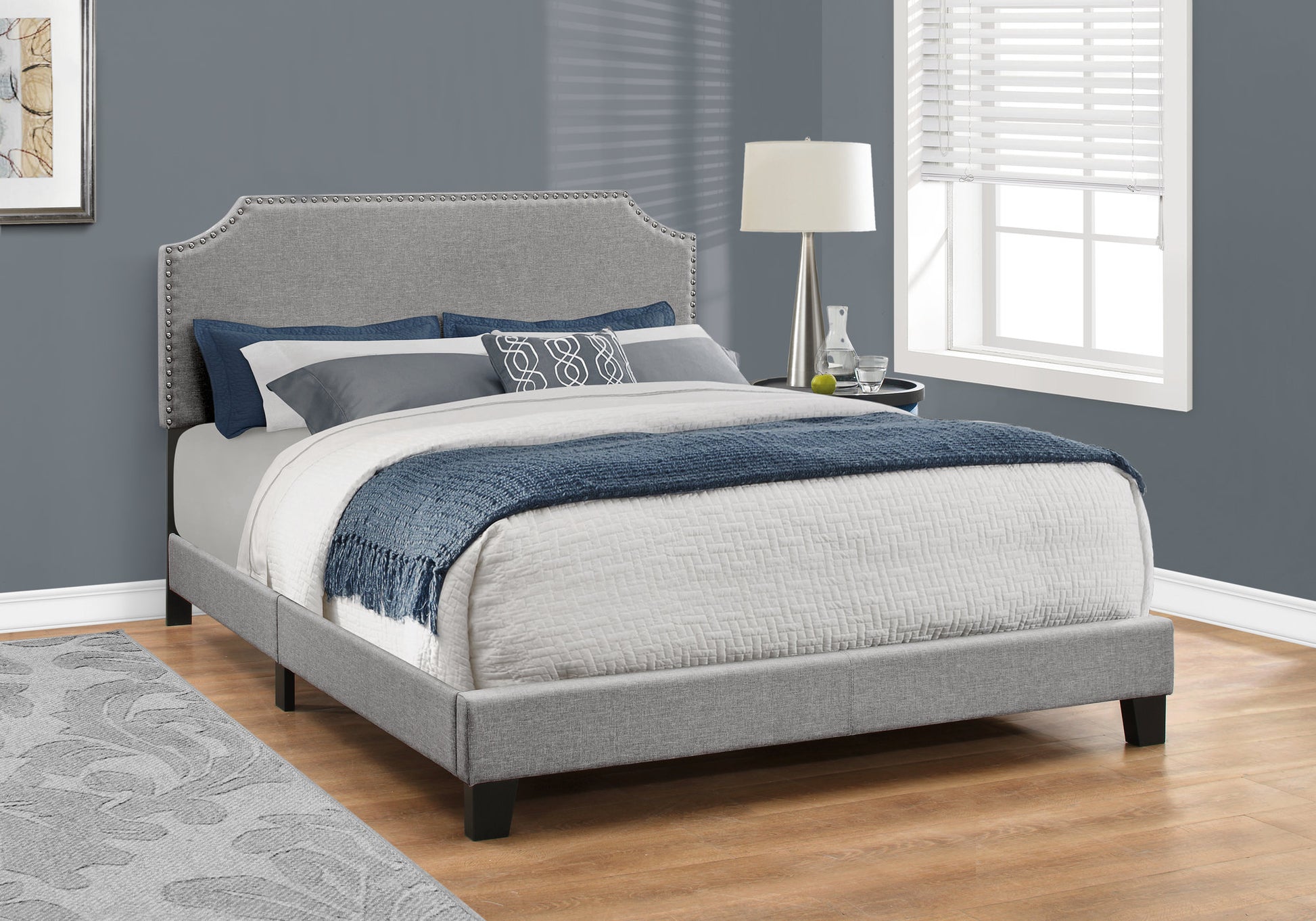 BED - QUEEN SIZE / GREY LINEN WITH CHROME TRIM-Standard Beds-DECOROLALA