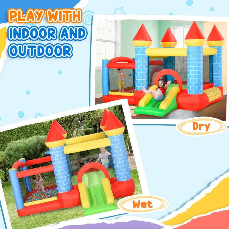Qaba 4-in-1 Bounce House with Slide, Pool and Blower - 9.2' x 8.5'