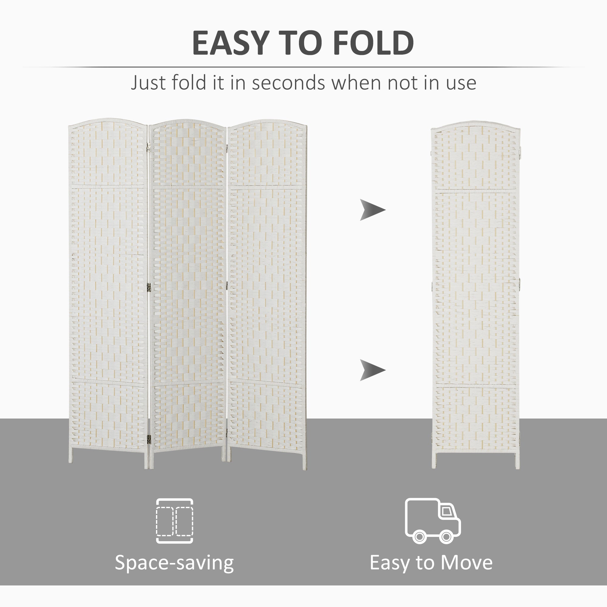 6ft Folding Room Divider, 3 Panel Wall Partition with Wooden Frame for Bedroom, Home Office, White