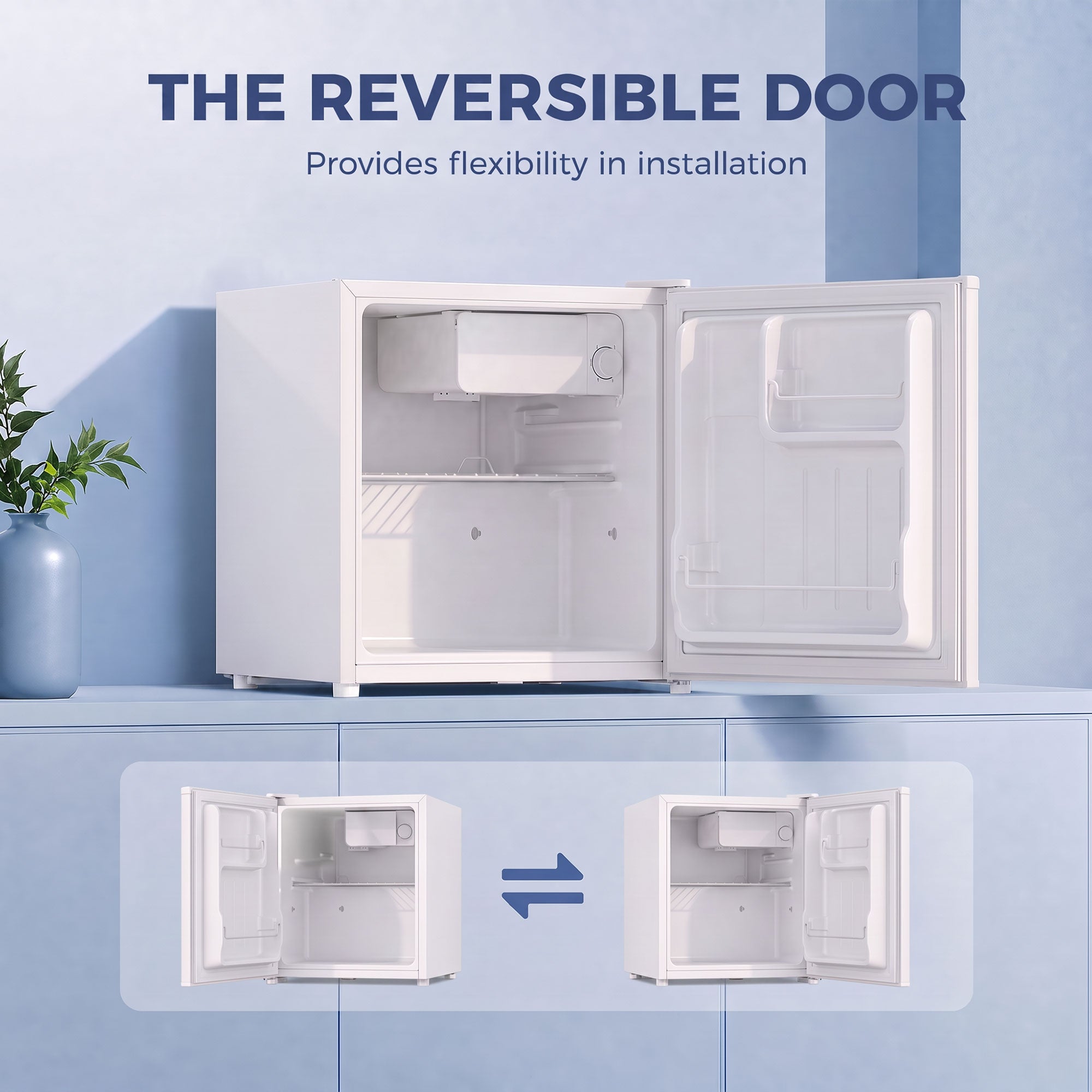 Réfrigérateur mini-bar compact à porte simple de 1,62 pi³, avec compartiment congélateur, thermostat réglable, blanc