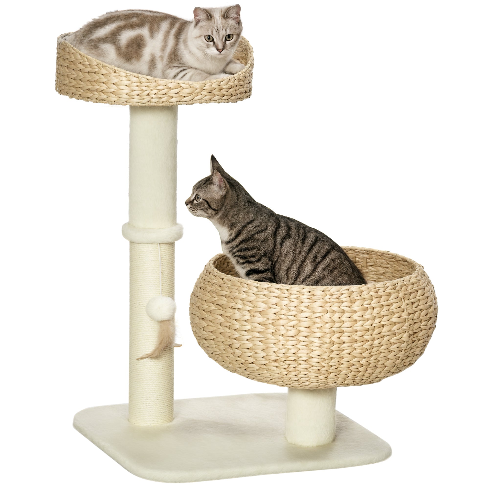 28" Cat Tree with Scratching Post, Cat Tower with Double Beds, Beige