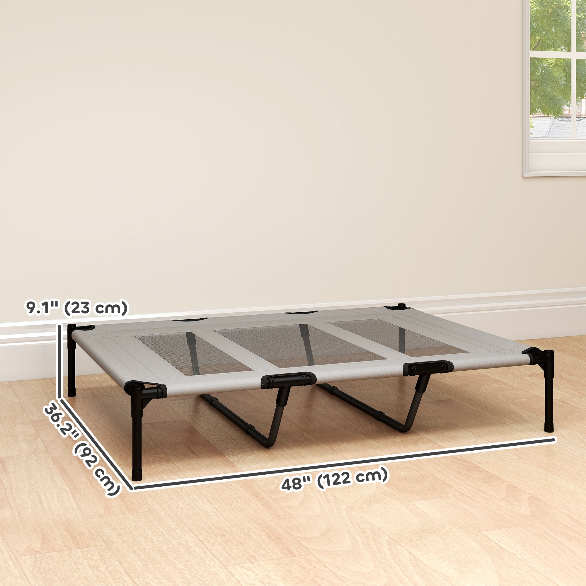 Elevated Dog Bed, Raised Dog Cot for XL Sized Dogs, Indoor & Outdoor, 48" x 36" x 9", Light Grey