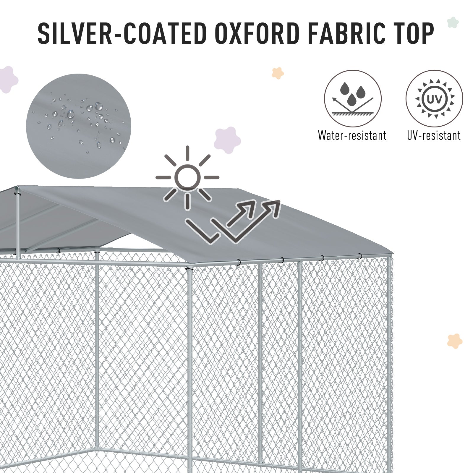 Enclos extérieur pour chien avec toit, serrure en acier et parois latérales grillagées pour jardin et terrasse, 9,8' x 9,8' x 7,7'