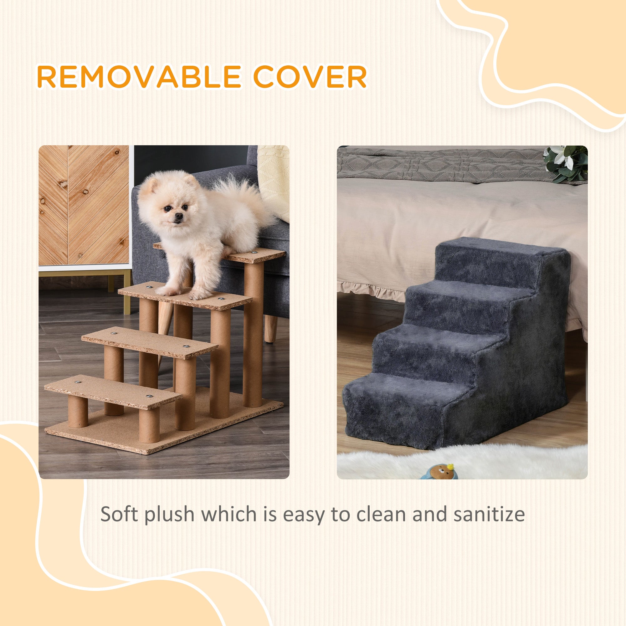 4-Step Dog Ramp for Sofa, Bed, and Couch, with Removable Cover, Dark Grey