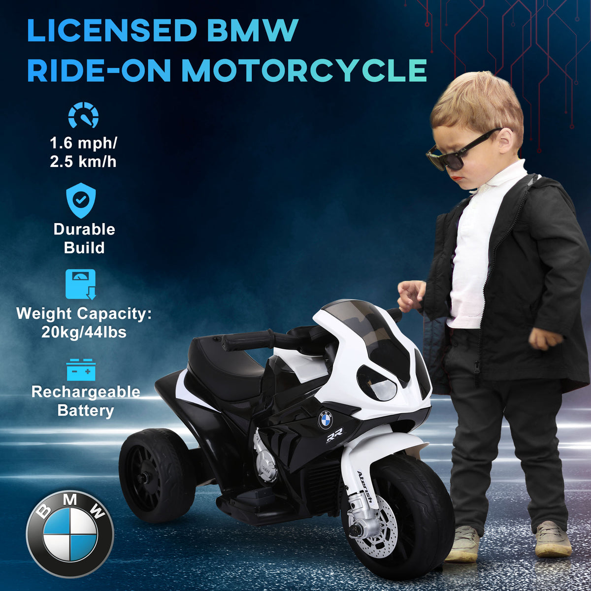 Kids Motorcycle, 6V Battery Powered Toddler Motorcycle with Headlight, Music, 3 Wheels Electric Motorcycle for Kids, Licensed BMW, Gift for Boys & Girls-Toys & Games > Baby & Toddler Toys > Electric Ride-On Toys > Electric Motorcycles-DECOROLALA