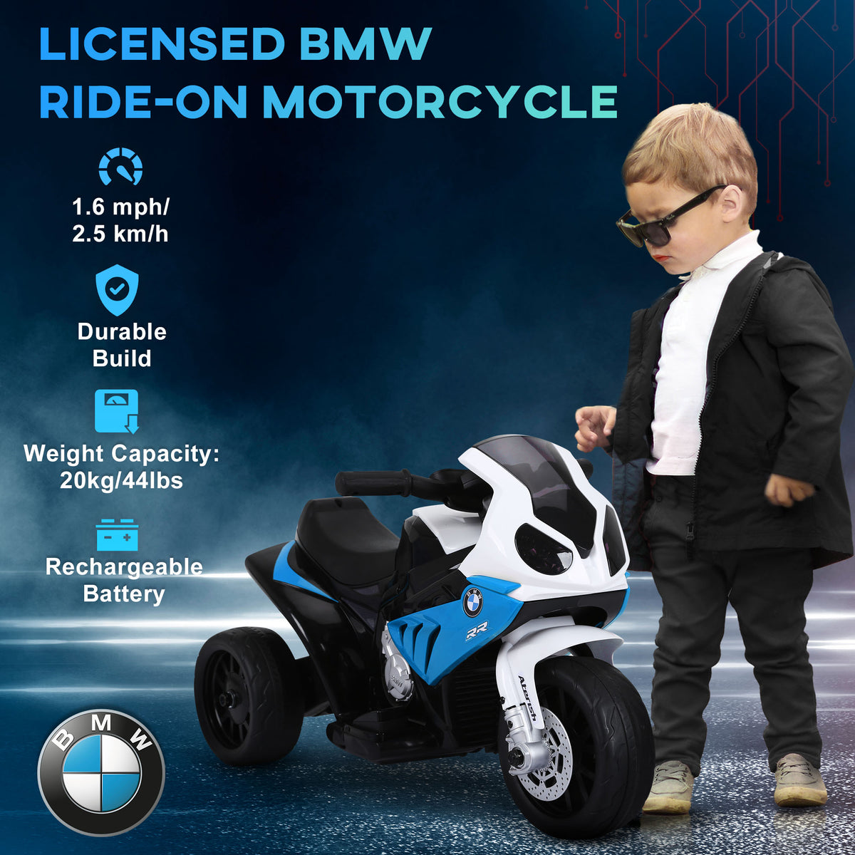 Kids Motorcycle, 6V Battery Powered Toddler Motorcycle with Headlight, Music, 3 Wheels Electric Motorcycle for Kids, Licensed BMW, Gift for Boys & Girls-Toys & Games > Baby & Toddler Toys > Electric Ride-On Toys > Electric Motorcycles-DECOROLALA