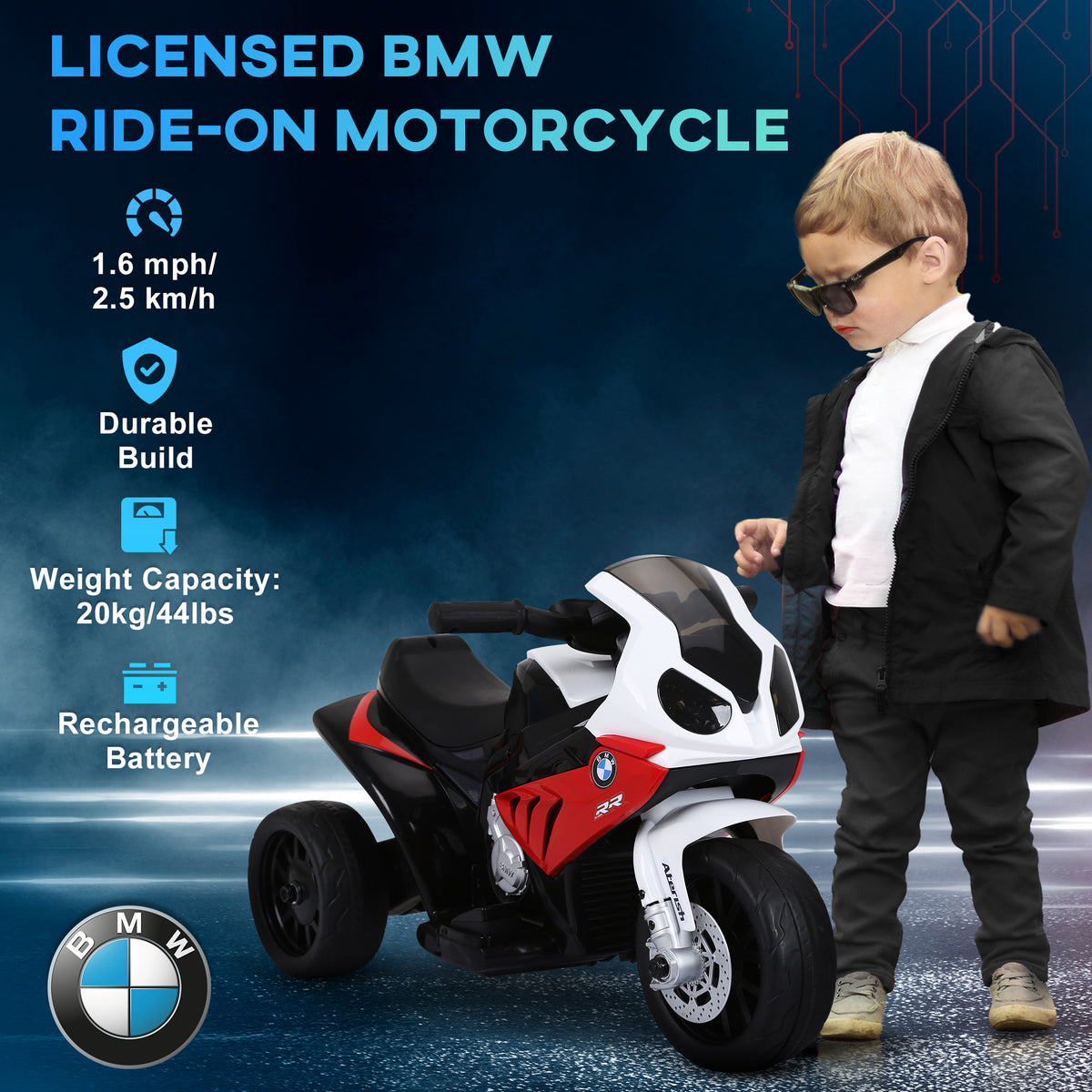 Kids Motorcycle, 6V Battery Powered Toddler Motorcycle with Headlight, Music, 3 Wheels Electric Motorcycle for Kids, Licensed BMW, Gift for Boys & Girls-Toys & Games > Baby & Toddler Toys > Electric Ride-On Toys > Electric Motorcycles-DECOROLALA