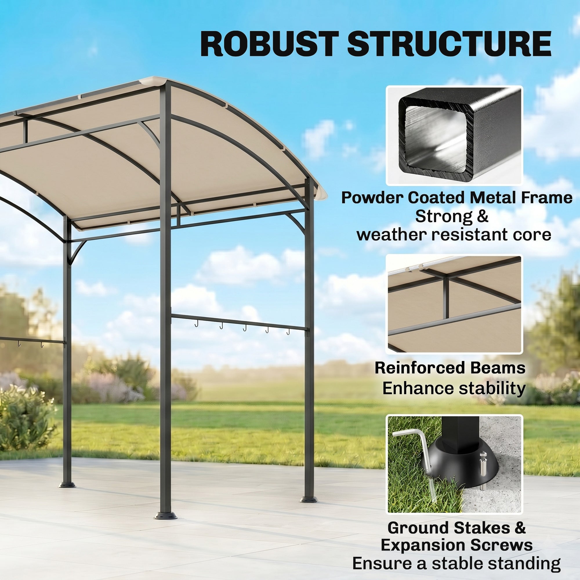 7' x 5' BBQ Grill Gazebo - Beige Steel Frame Canopy