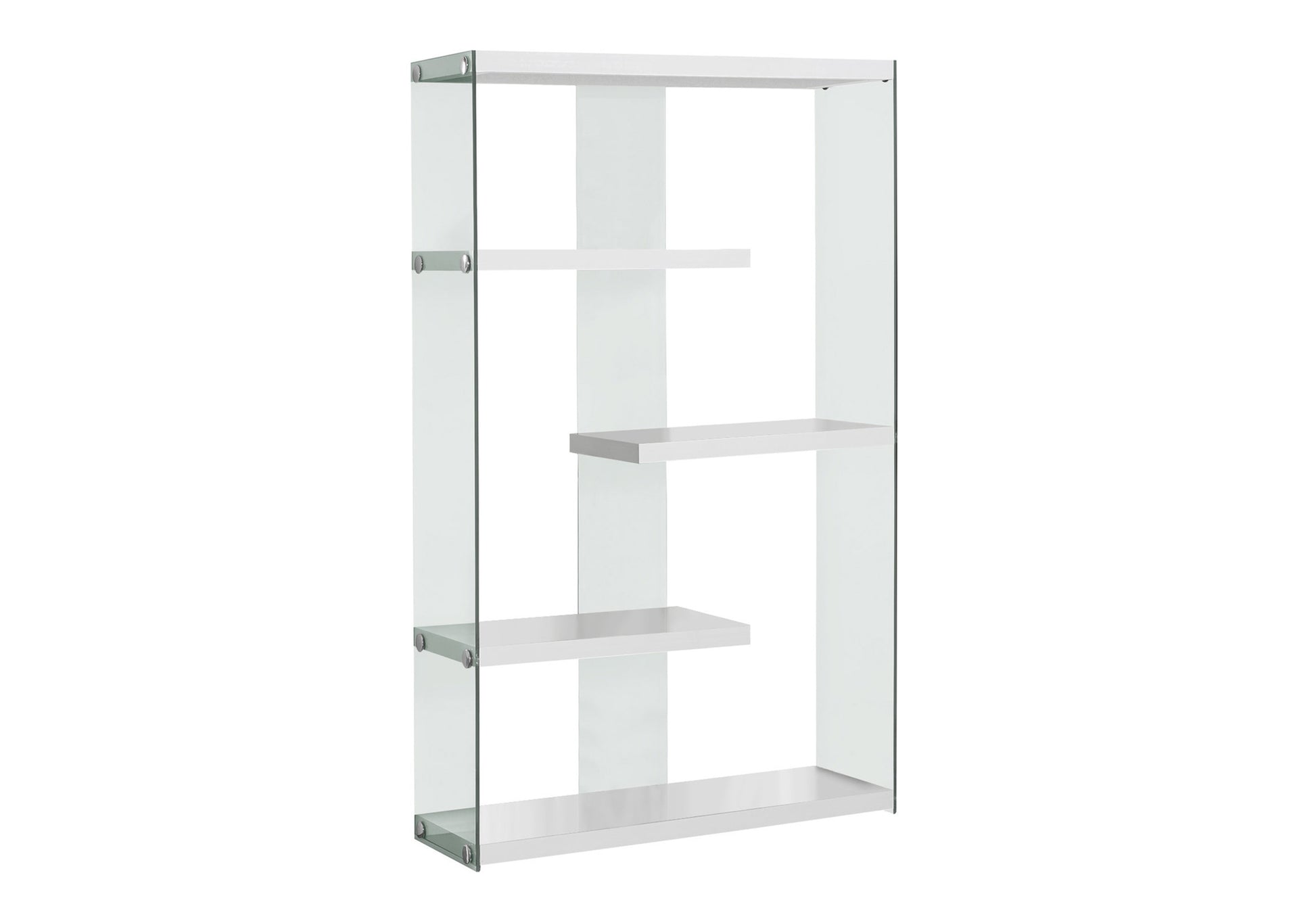 BOOKCASE - 60"H / GLOSSY WHITE WITH TEMPERED GLASS-Bookshelf-DECOROLALA