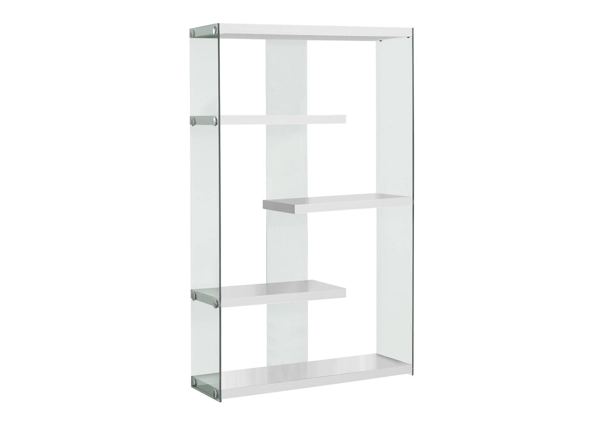 BOOKCASE - 60"H / GLOSSY WHITE WITH TEMPERED GLASS-Bookshelf-DECOROLALA