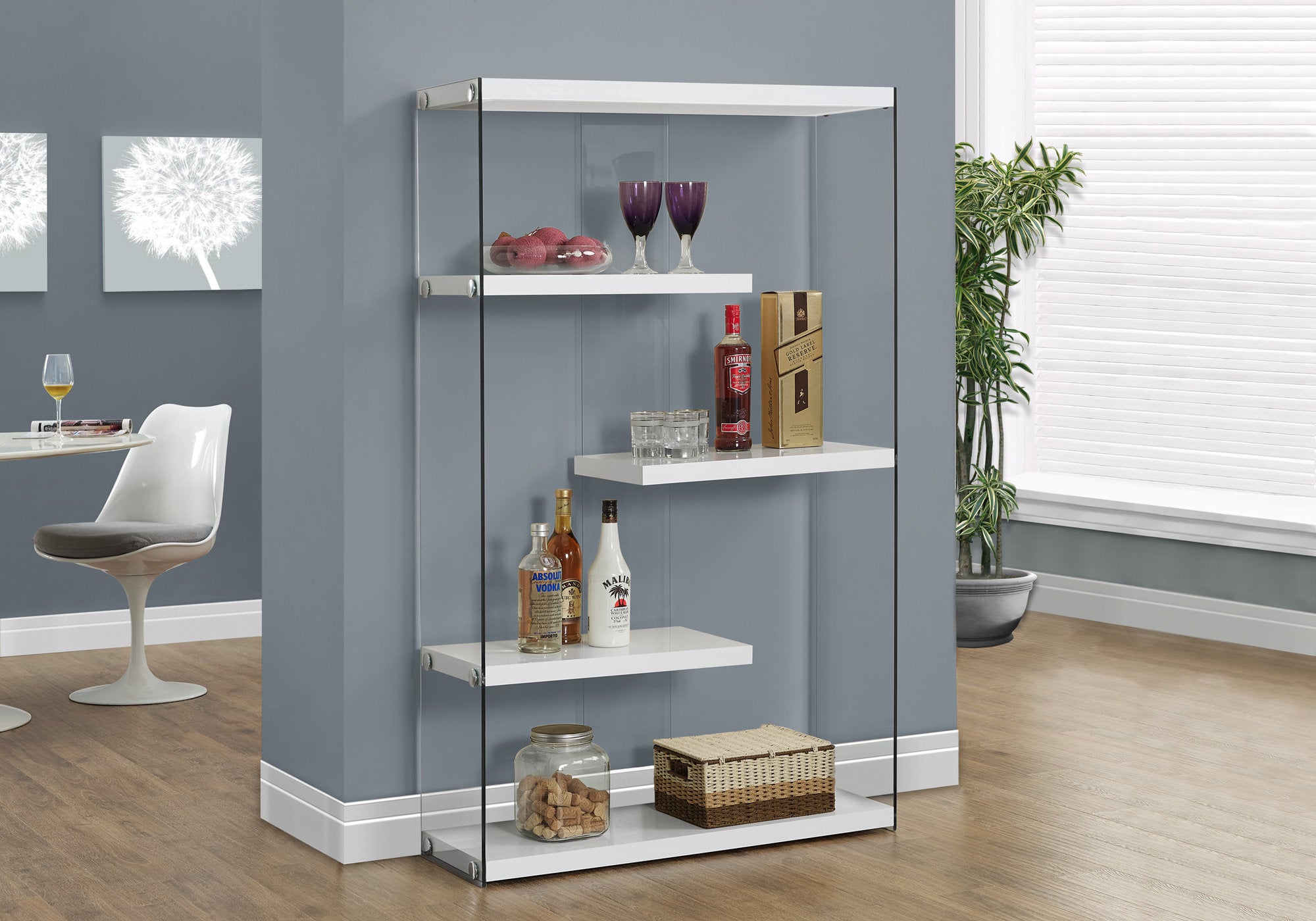 BOOKCASE - 60"H / GLOSSY WHITE WITH TEMPERED GLASS-Bookshelf-DECOROLALA