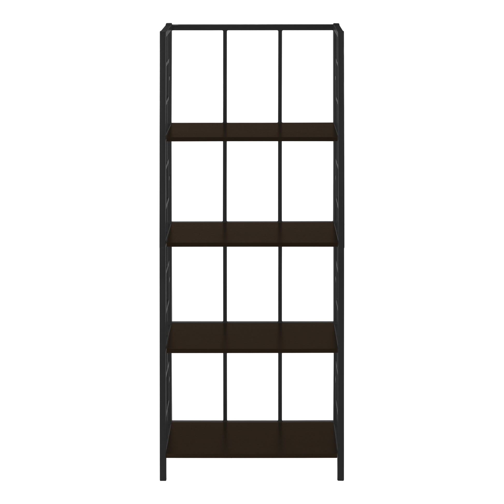 BOOKCASE - 62"H / ESPRESSO / BLACK METAL ETAGERE-Bookshelf-DECOROLALA