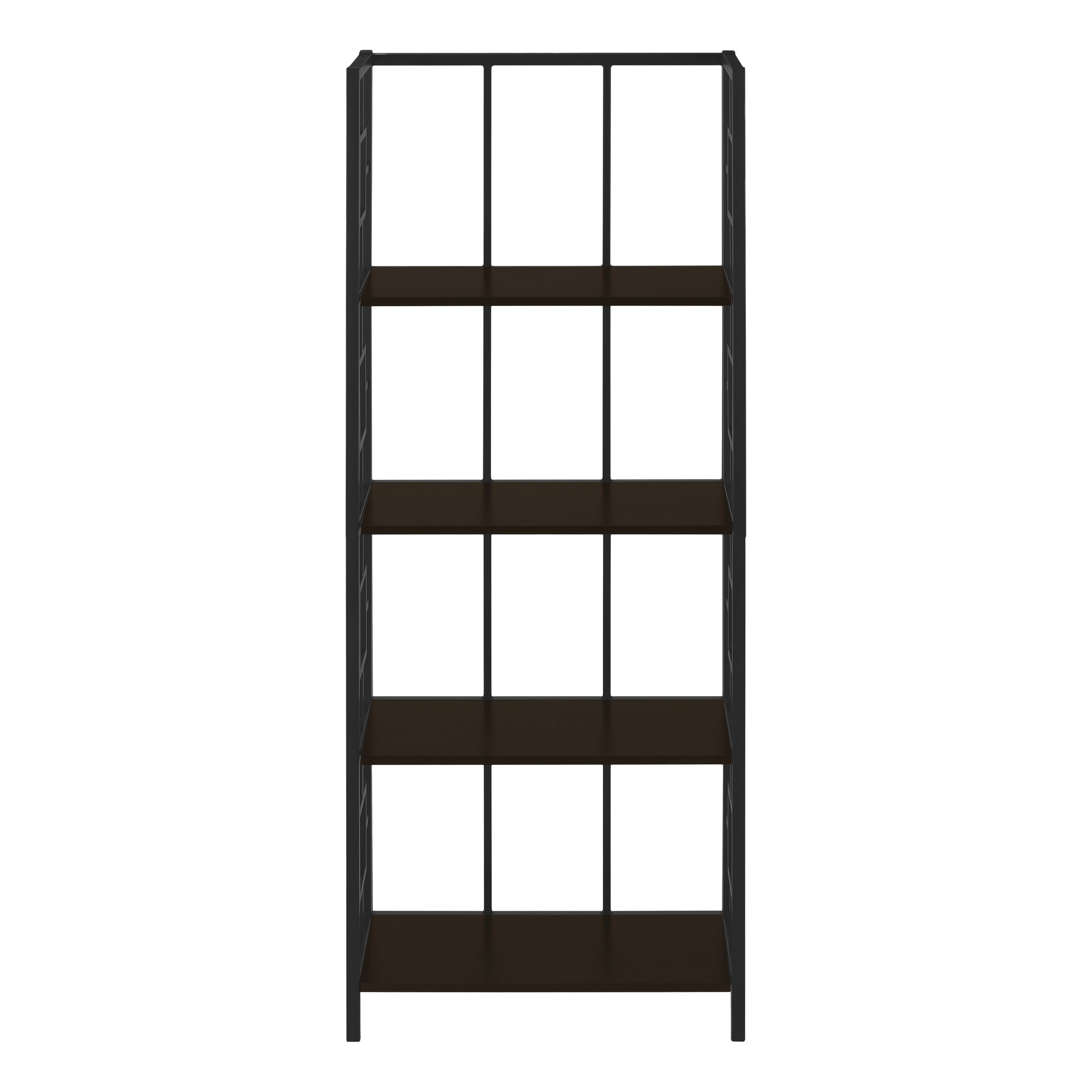BOOKCASE - 62"H / ESPRESSO / BLACK METAL ETAGERE-Bookshelf-DECOROLALA